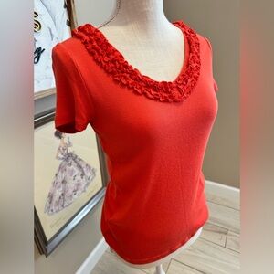 5 for $30 TALBOTS Rust Orange Ruffle V-Neck Tee
